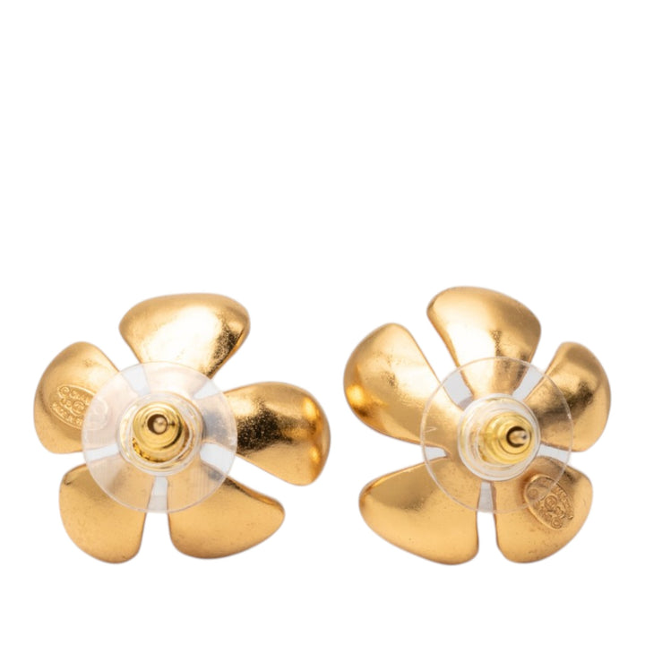 Chanel CC plaqué Perles fantaisie Flower Stud fermoir poussette Boucles d'oreilles Métal