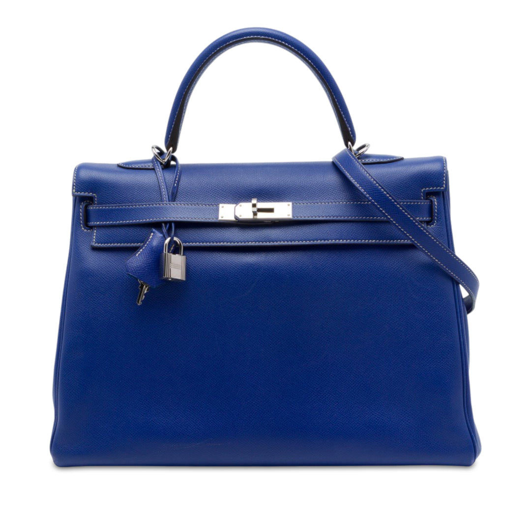 Hermès Sac à main Kelly II Retourne 35 Epsom Bleu – vue principale – GABY PARIS