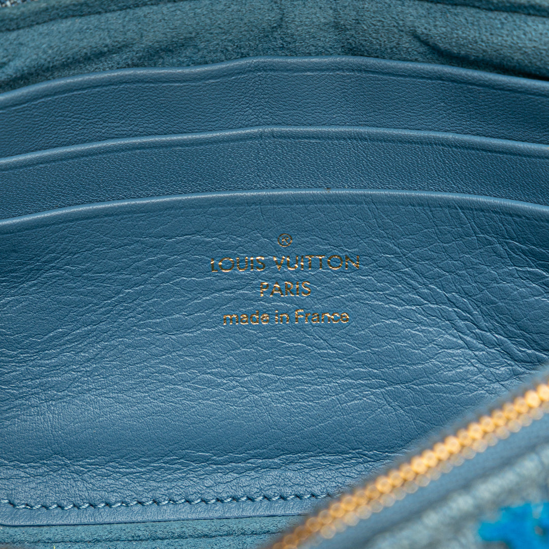 Embroidered Monogram Denim New Wave Chain Pochette Blue - Gaby Paris