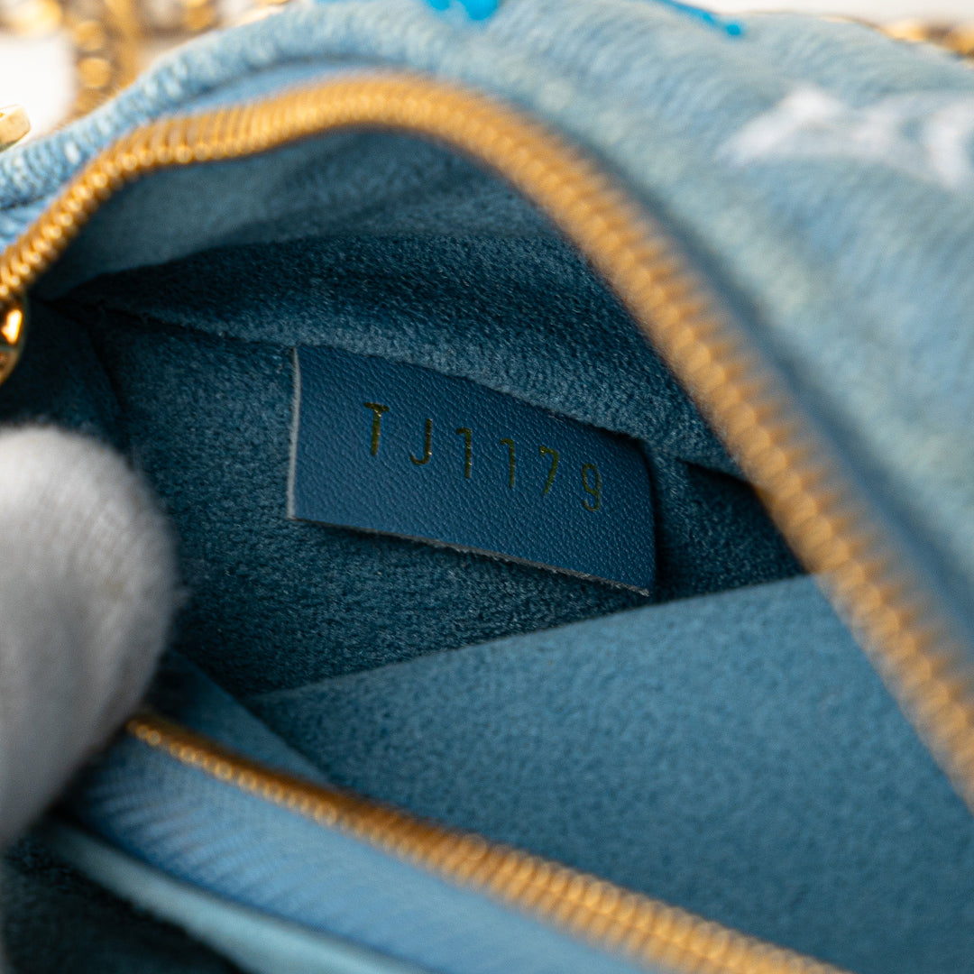 Embroidered Monogram Denim New Wave Chain Pochette Blue - Gaby Paris