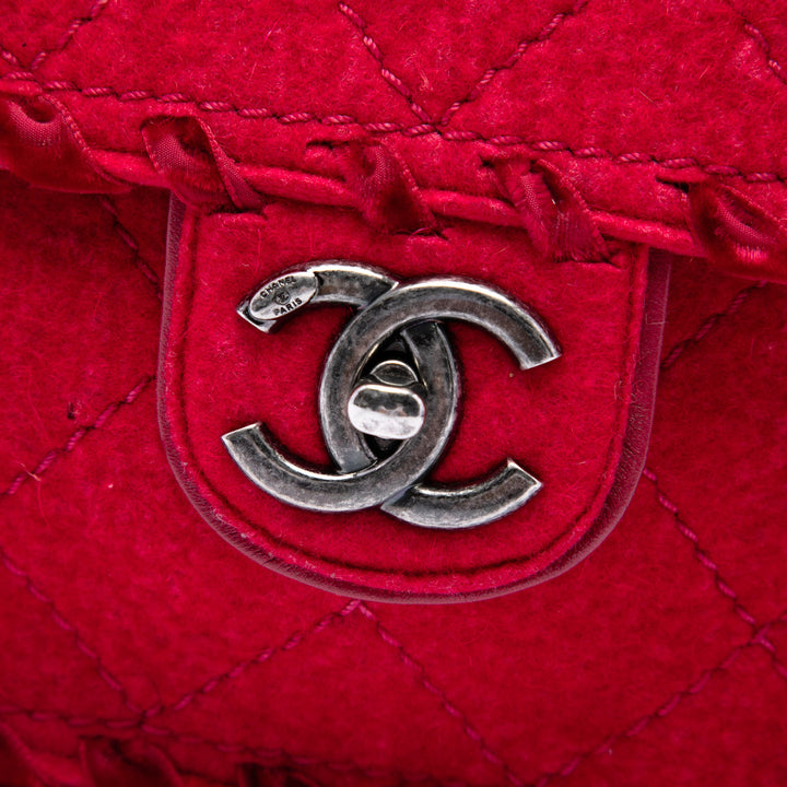 Chanel CC Matelassé Laine Felt Whipstitch Fancy à rabat