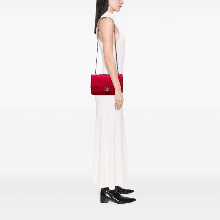 Chanel CC Matelassé Laine Felt Whipstitch Fancy à rabat