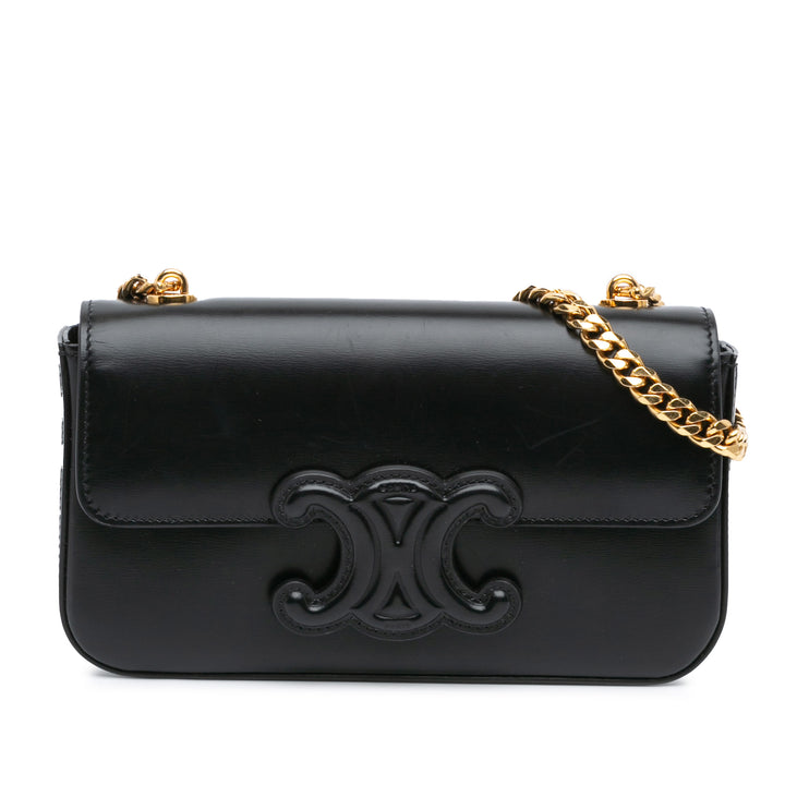 Shiny Calfskin Triomphe Claude Chain Shoulder Bag Black - Gaby Paris