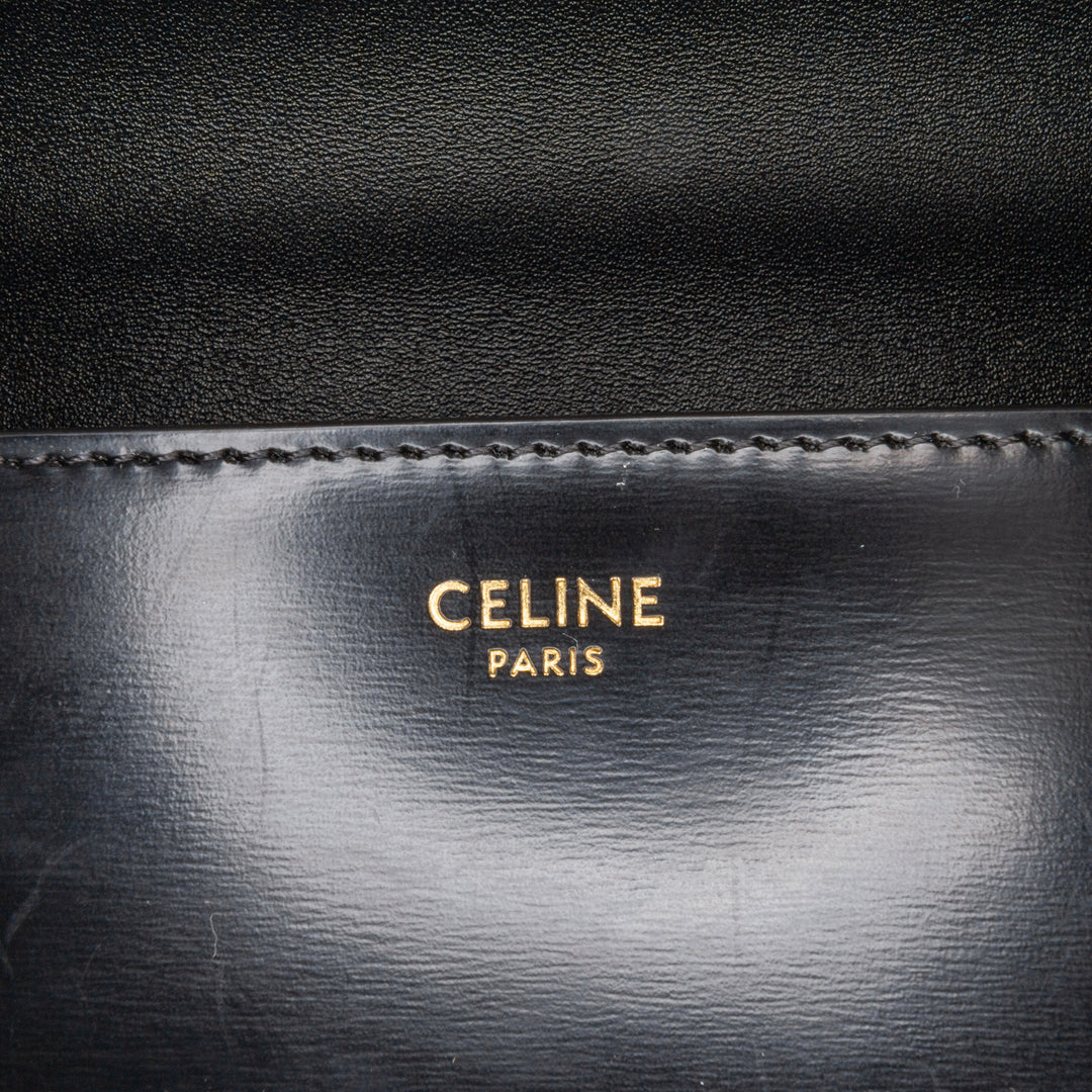 Shiny Calfskin Triomphe Claude Chain Shoulder Bag Black - Gaby Paris