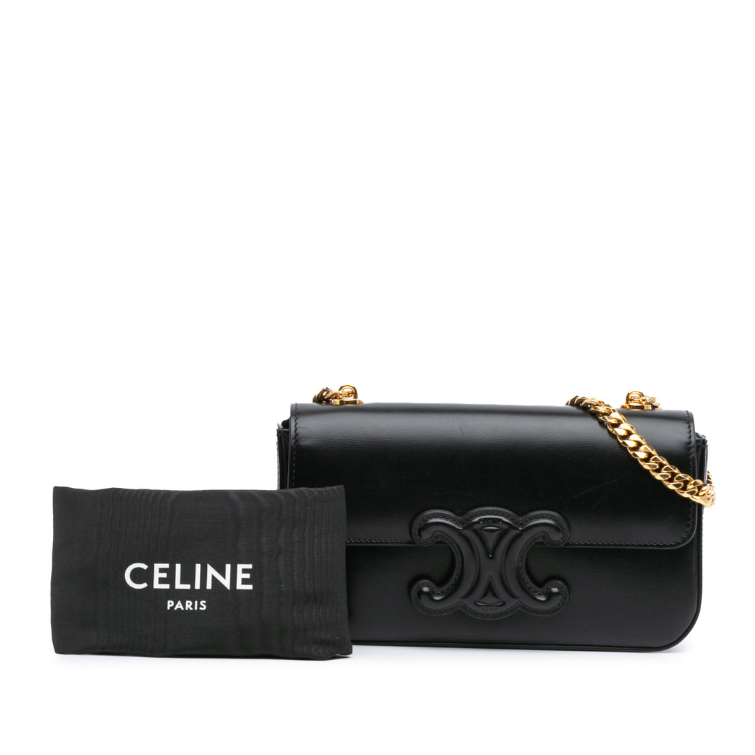 Shiny Calfskin Triomphe Claude Chain Shoulder Bag Black - Gaby Paris