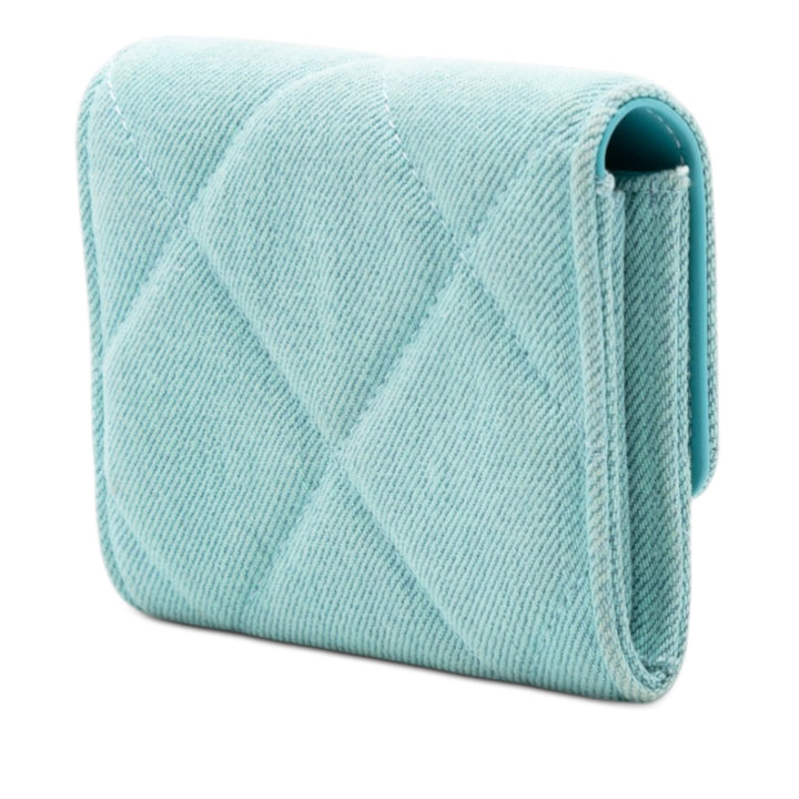 Chanel Matelassé 19 Porte-cartes avec chaîne Jean Bleu