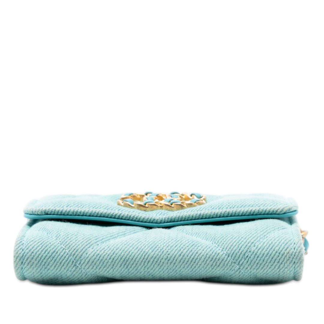 Chanel Matelassé 19 Porte-cartes avec chaîne Jean Bleu