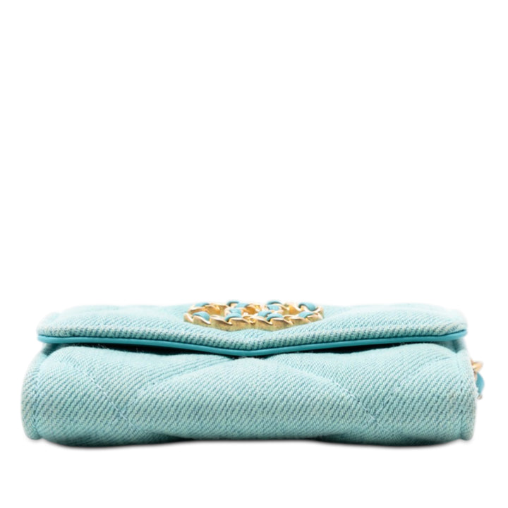 Chanel Matelassé 19 Porte-cartes avec chaîne Jean Bleu