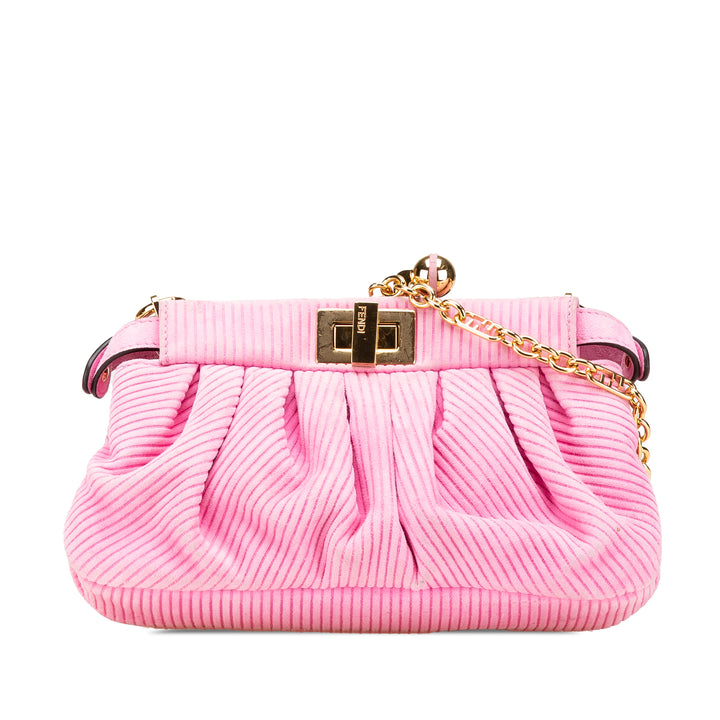 Small Embossed Suede Peekaboo Click Clutch on Chain Pink - Gaby Paris