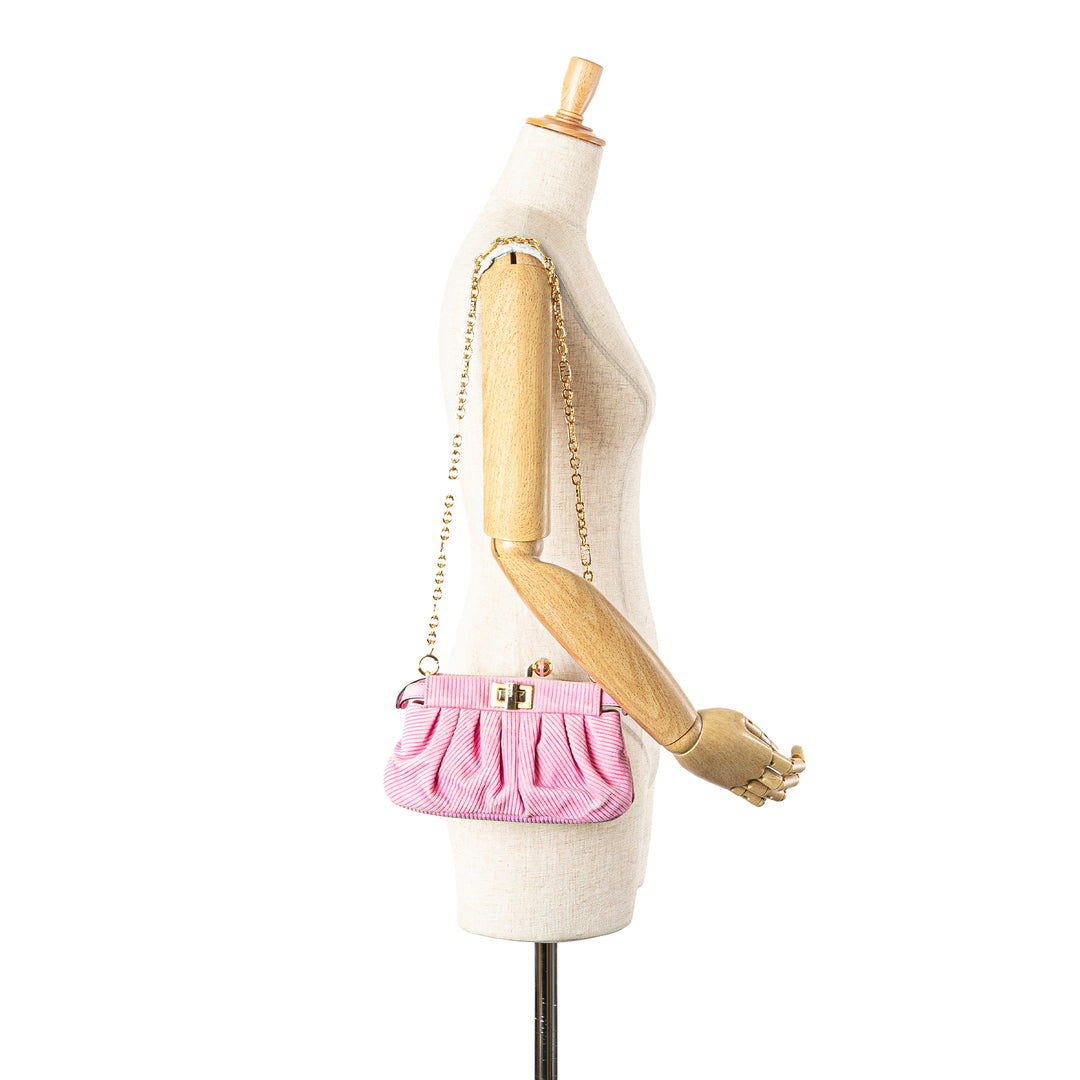 Small Embossed Suede Peekaboo Click Clutch on Chain Pink - Gaby Paris