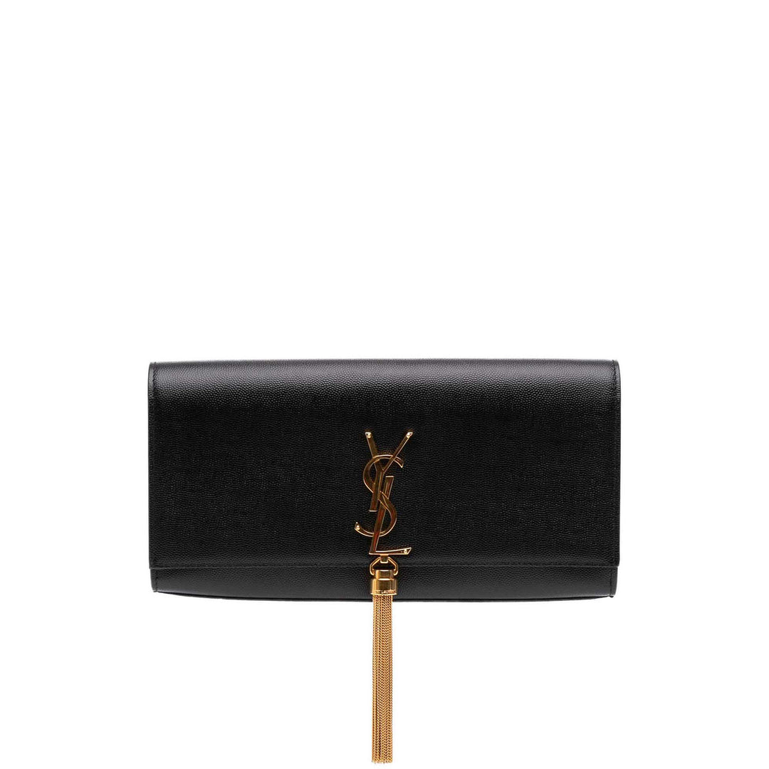 Saint Laurent Grain de Poudre Kate Pompon Pochette Monogram Noir – vue principale – GABY PARIS