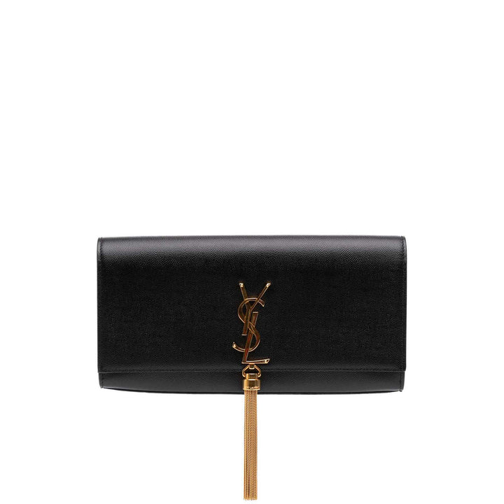 Saint Laurent Grain de Poudre Kate Pompon Pochette Monogram Noir – vue principale – GABY PARIS