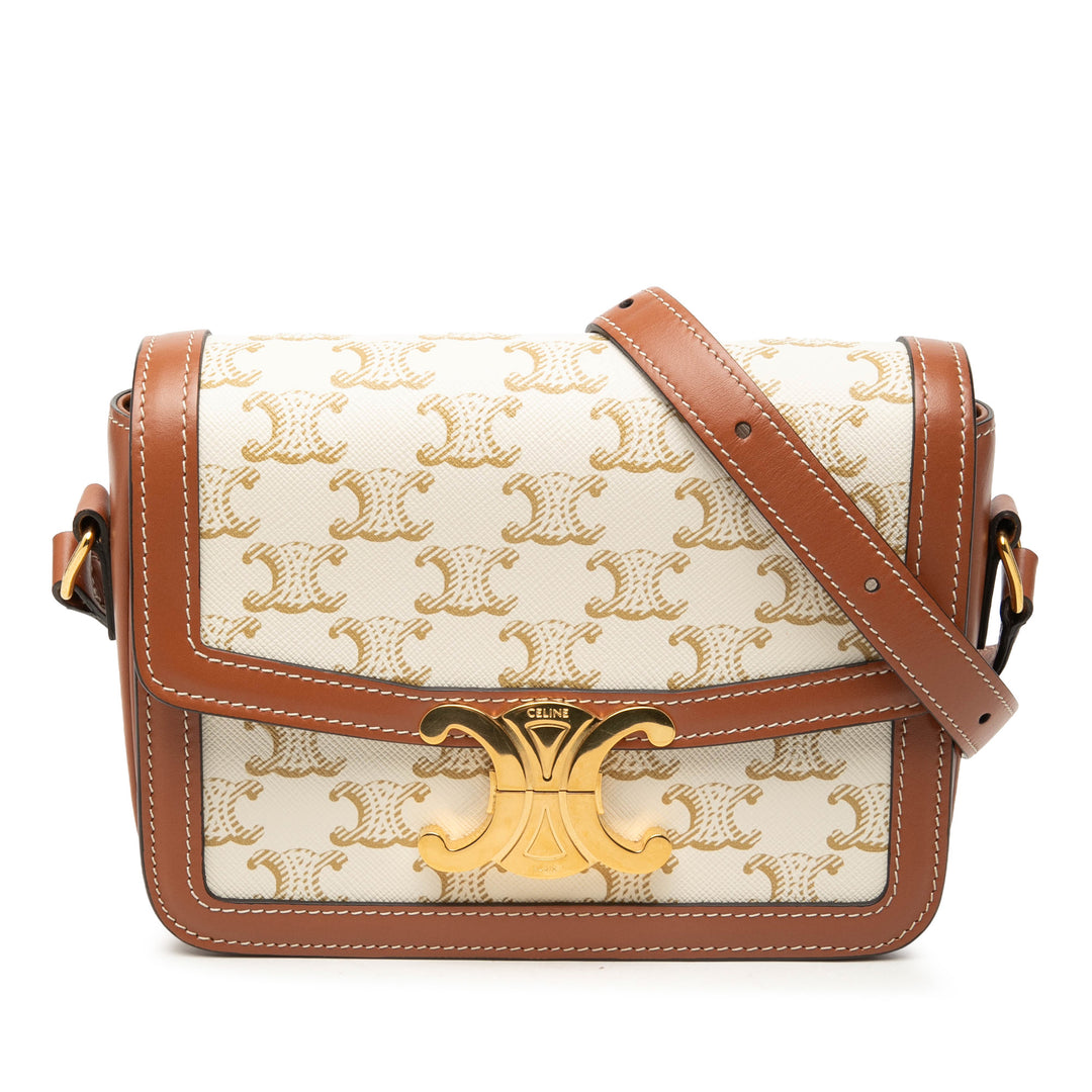 Celine Teen Triomphe Coated Toile et Cuir de veau Triomphe Sac porté croisé