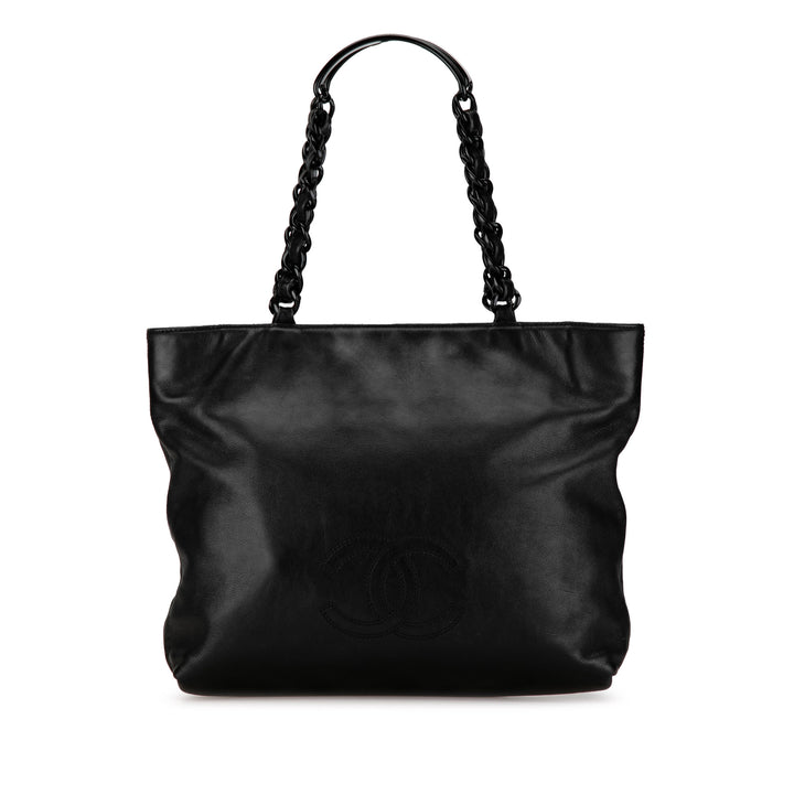 CC Lambskin Chain Tote Black - Gaby Paris