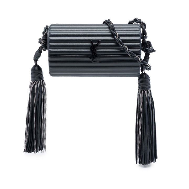 Saint Laurent Ribbed Acrylic Cuir d’agneau Fringe Monogram Monochrome Opium Boîte Sac
