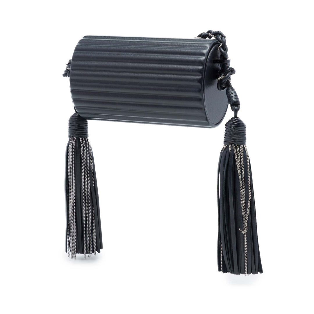 Saint Laurent Ribbed Acrylic Cuir d’agneau Fringe Monogram Monochrome Opium Boîte Sac