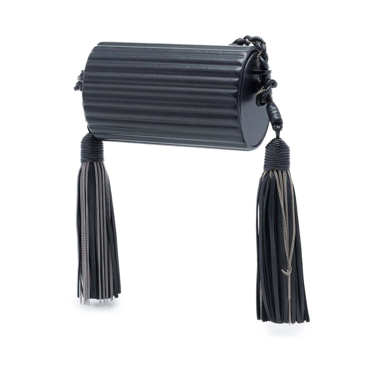 Saint Laurent Ribbed Acrylic Cuir d’agneau Fringe Monogram Monochrome Opium Boîte Sac