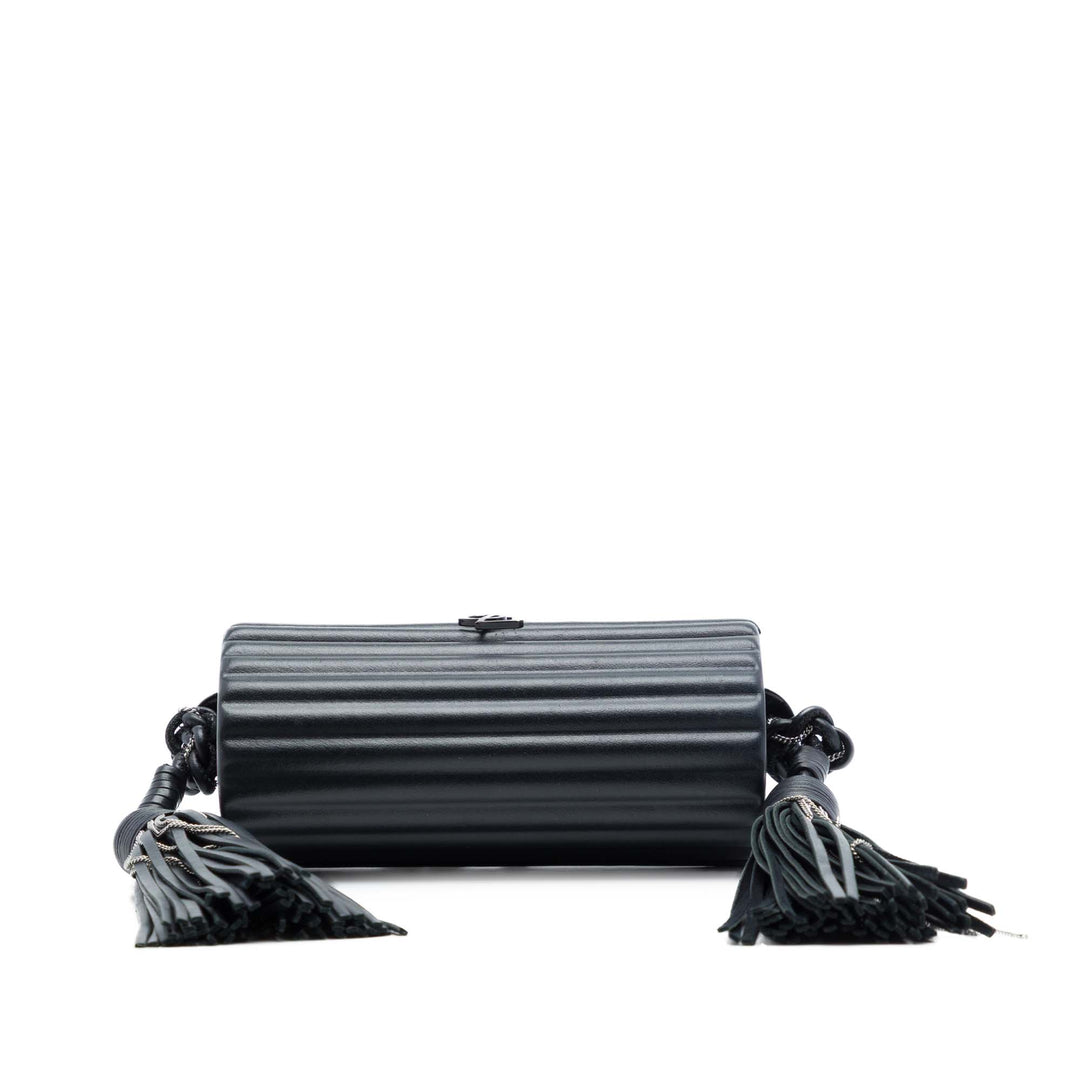 Saint Laurent Ribbed Acrylic Cuir d’agneau Fringe Monogram Monochrome Opium Boîte Sac