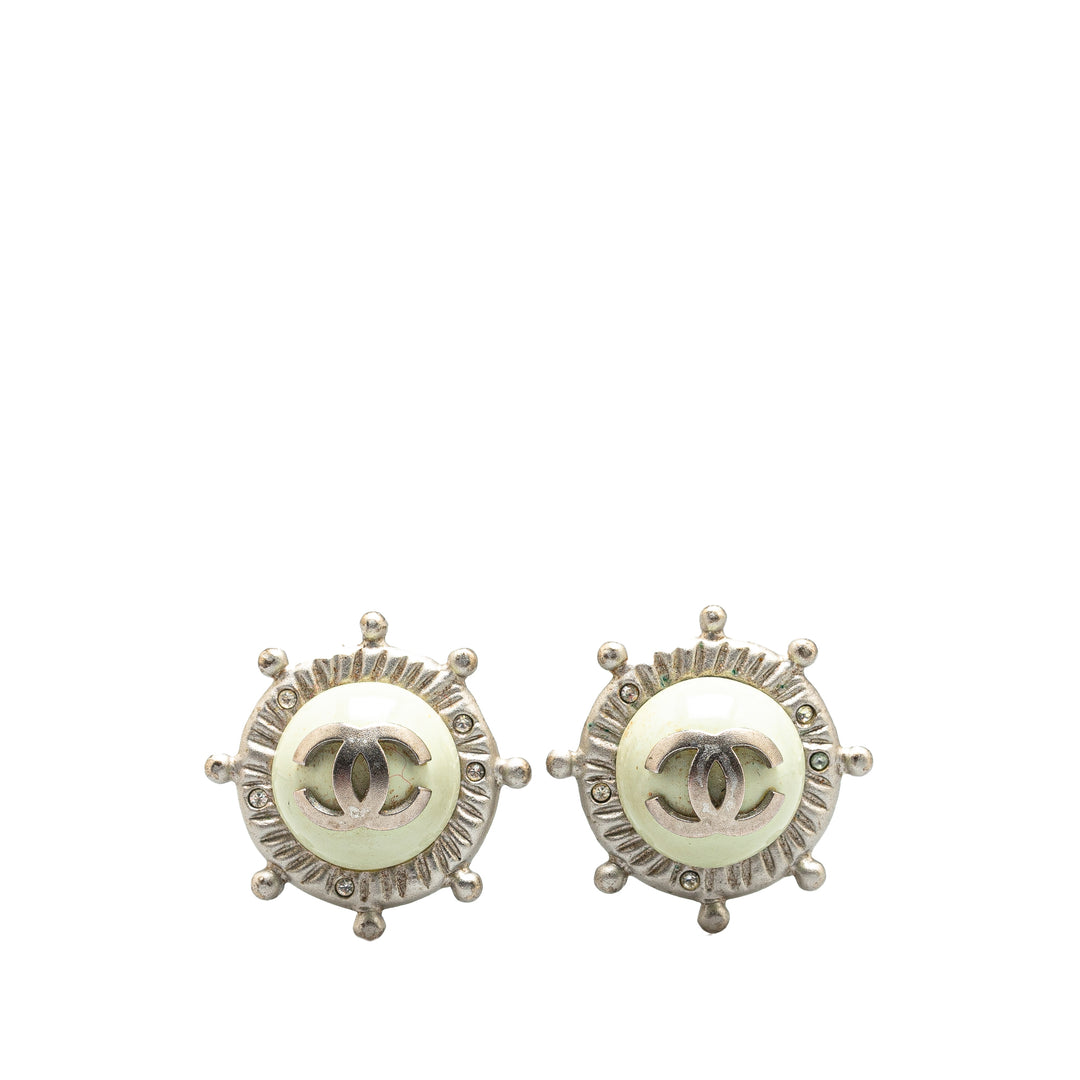 Silver CC Faux Pearl Clip On Earrings Silver - Gaby Paris