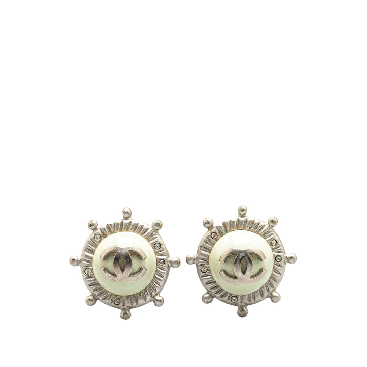 Silver CC Faux Pearl Clip On Earrings Silver - Gaby Paris