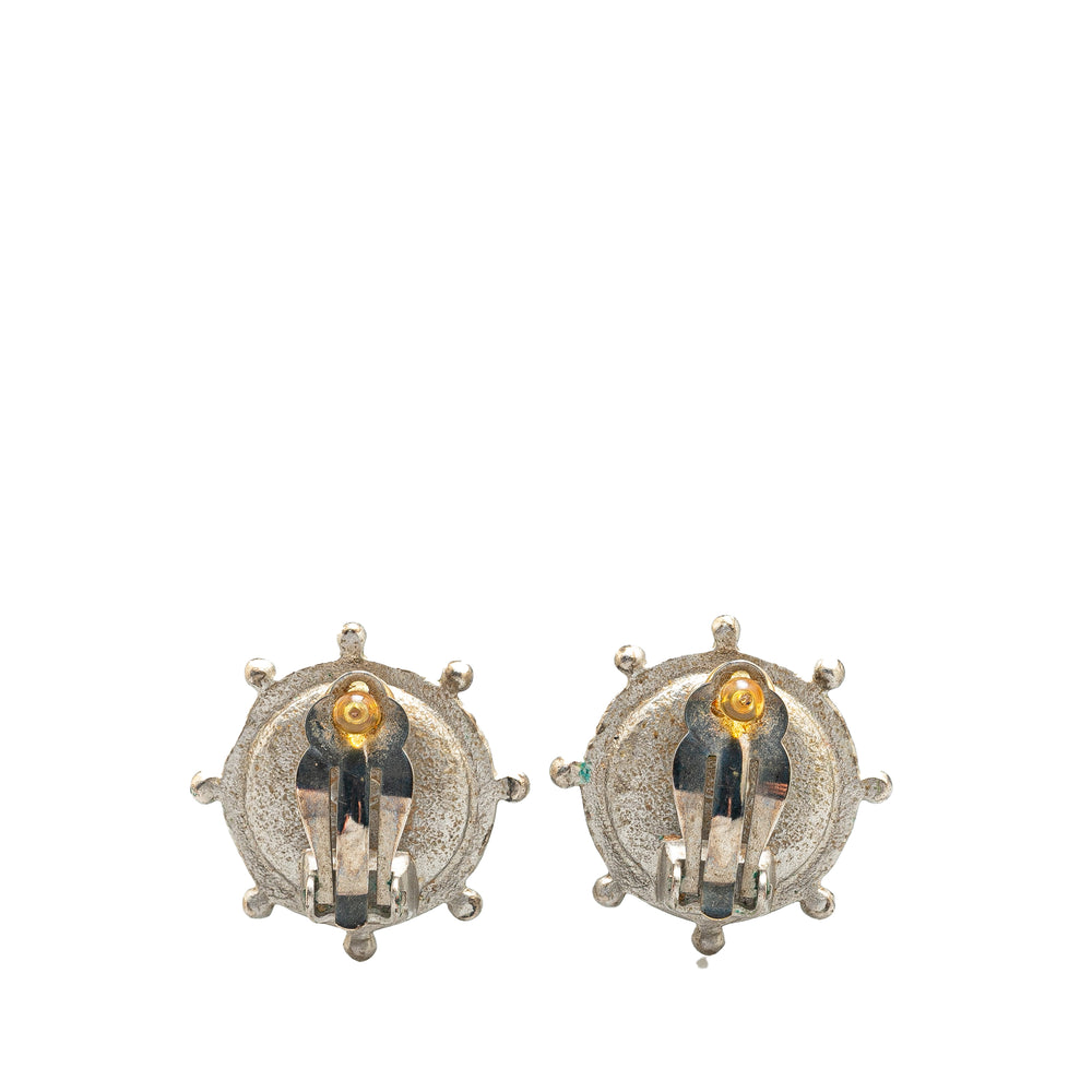 Silver CC Faux Pearl Clip On Earrings Silver - Gaby Paris