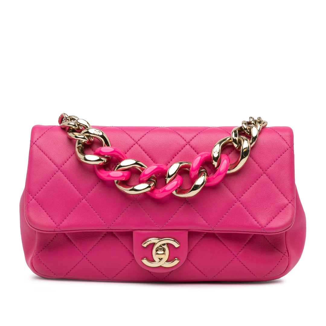 Small Lambskin Elegant Chain Single Flap Pink - Gaby Paris
