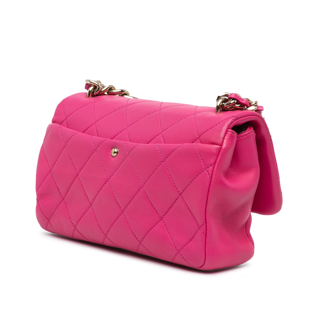Small Lambskin Elegant Chain Single Flap Pink - Gaby Paris