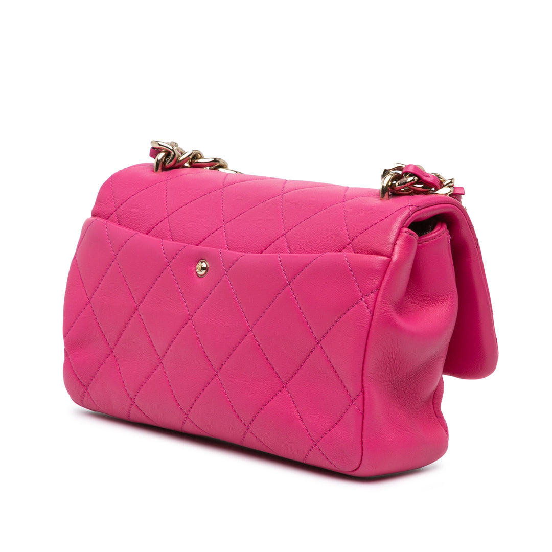 Small Lambskin Elegant Chain Single Flap Pink - Gaby Paris