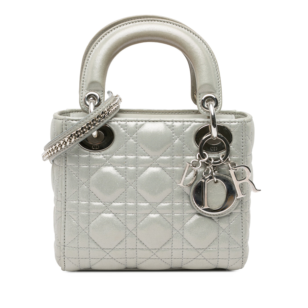 Mini Iridescent Lambskin Cannage Lady Dior Silver - Gaby Paris