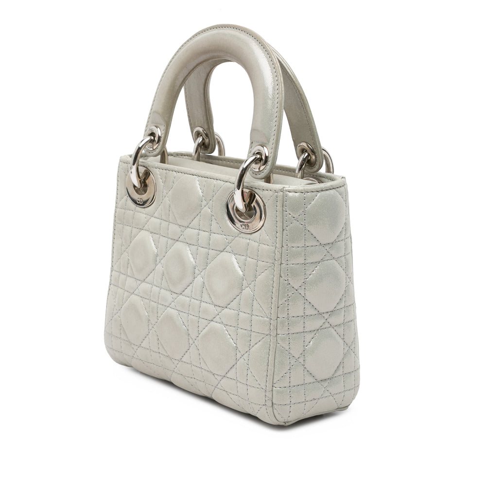 Mini Iridescent Lambskin Cannage Lady Dior Silver - Gaby Paris