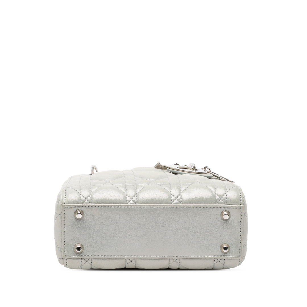 Mini Iridescent Lambskin Cannage Lady Dior Silver - Gaby Paris