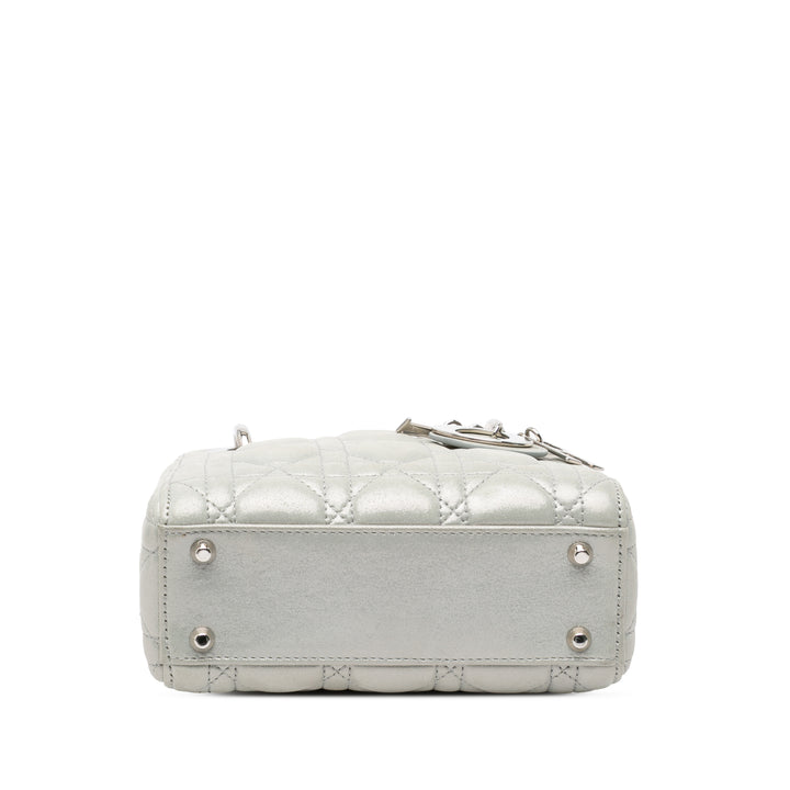 Mini Iridescent Lambskin Cannage Lady Dior Silver - Gaby Paris