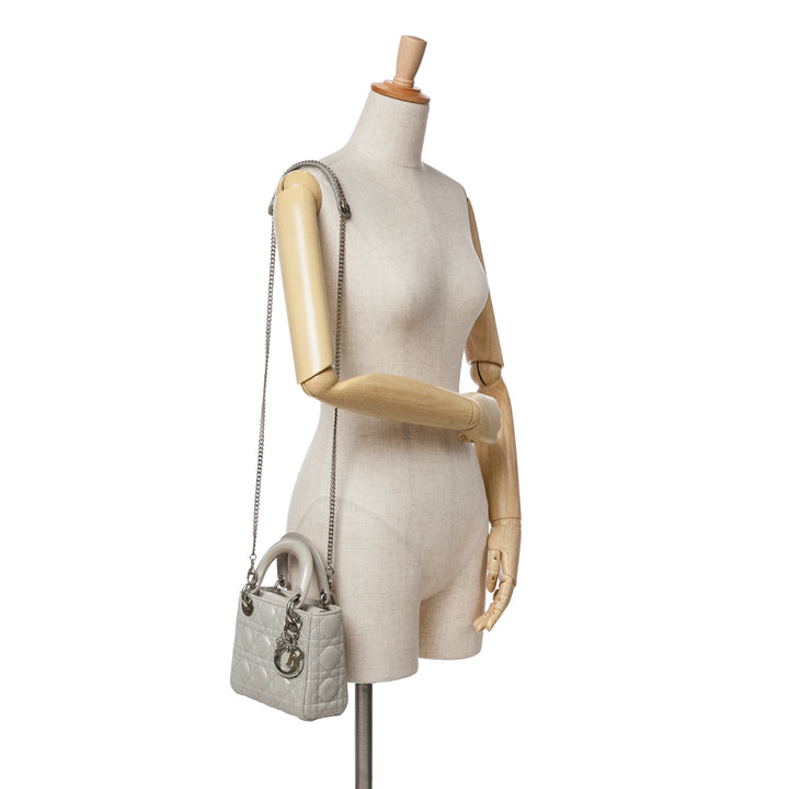 Mini Iridescent Lambskin Cannage Lady Dior Silver - Gaby Paris