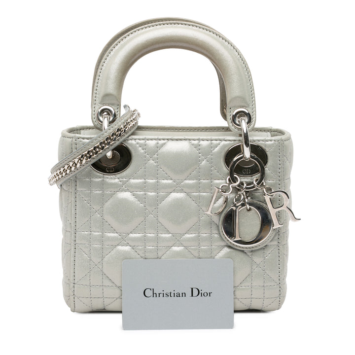 Mini Iridescent Lambskin Cannage Lady Dior Silver - Gaby Paris
