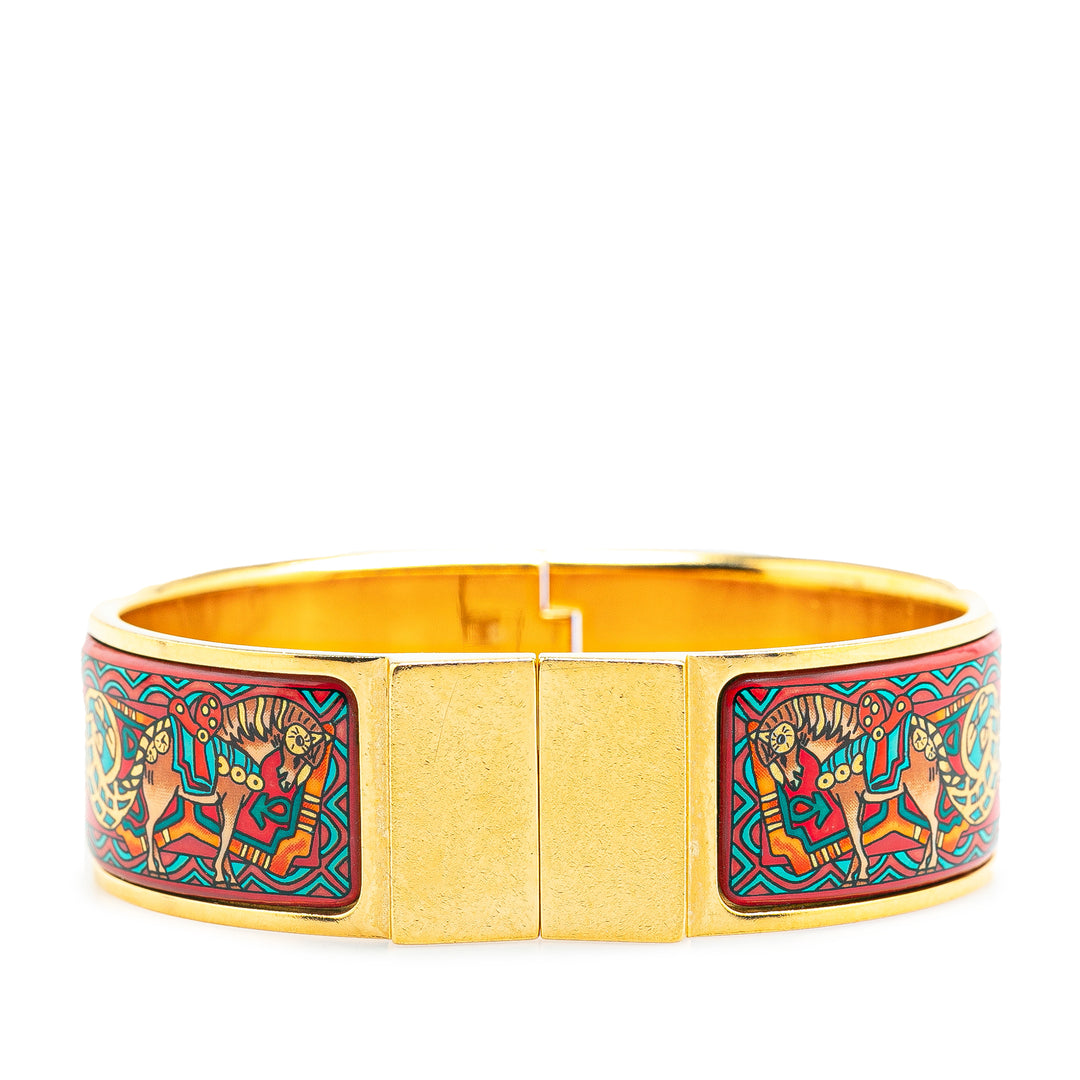 Hermès Wide Enamel Horse Loquet Hinge Bangle Red - GABY PARIS