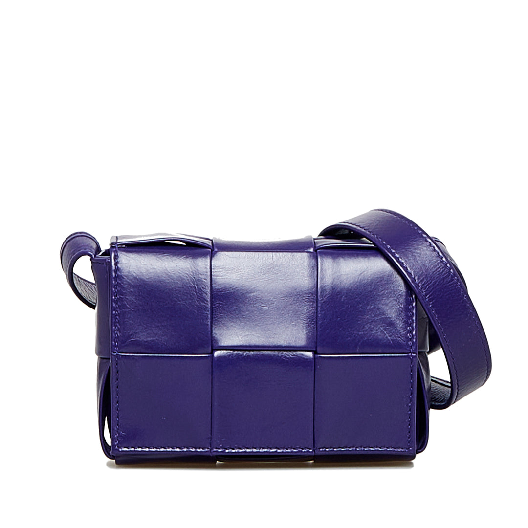 Candy Calfskin Intrecciato Cassette Crossbody Purple - Gaby Paris