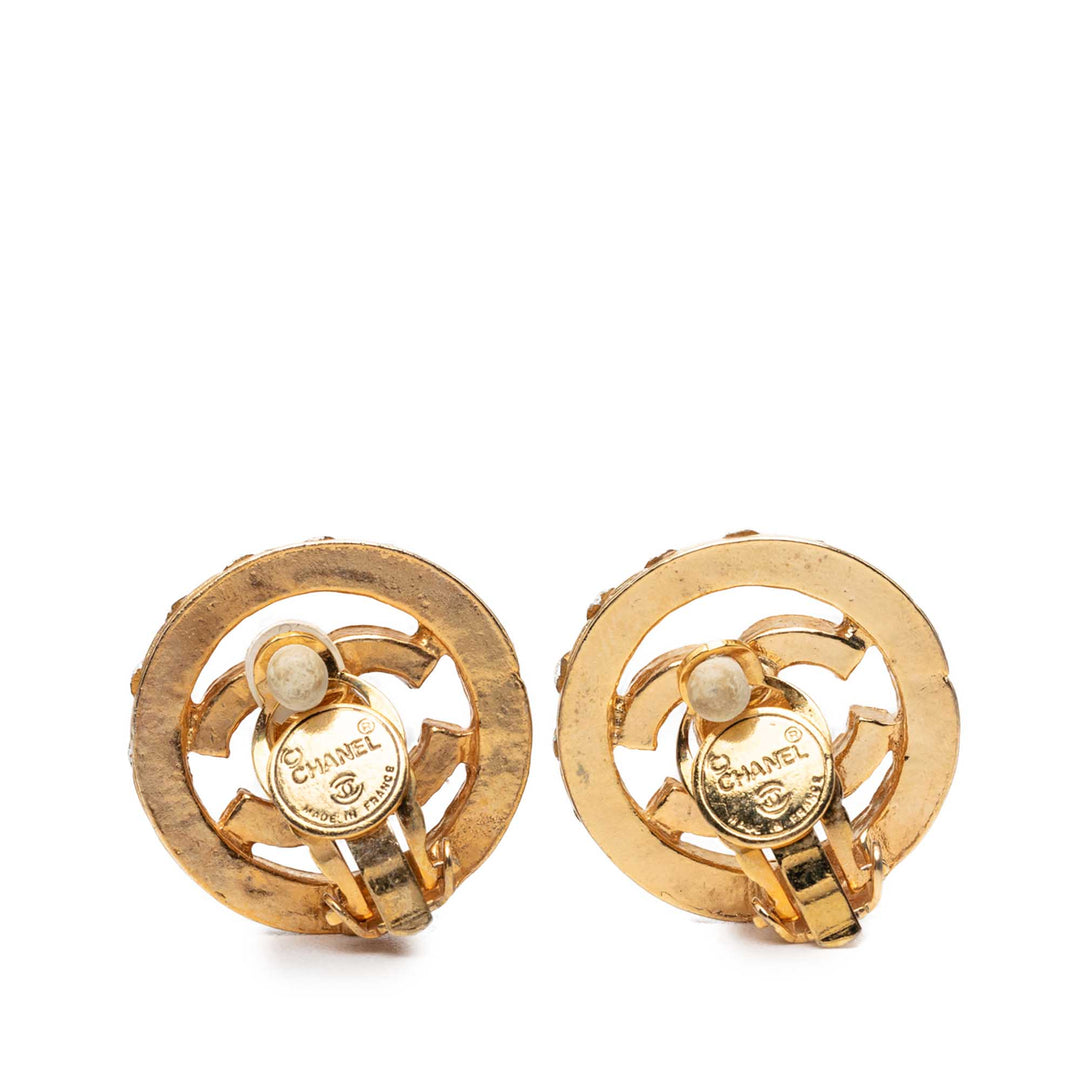 Chanel CC plaqué Strass Rond Clip On Boucles d’oreilles