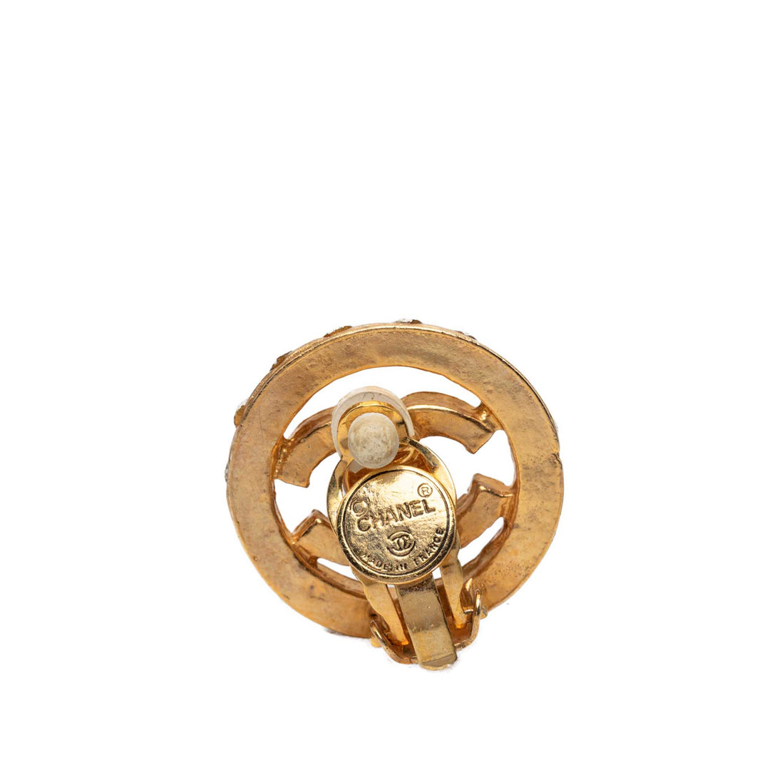 Chanel CC plaqué Strass Rond Clip On Boucles d’oreilles
