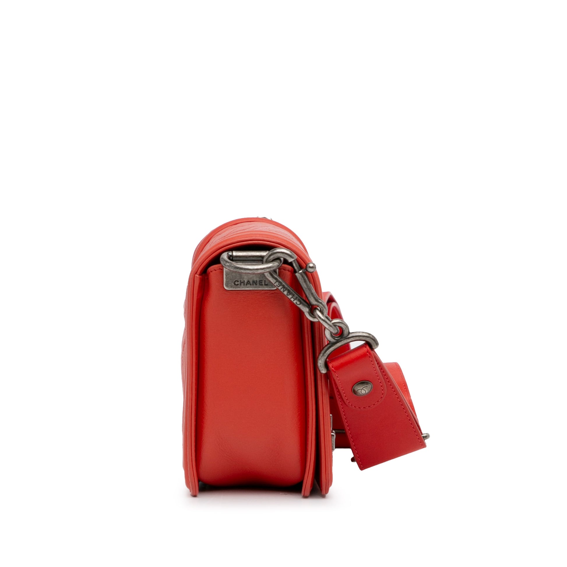 Medium Lambskin Boy Galuchat Strap Flap Bag Red - Gaby Paris