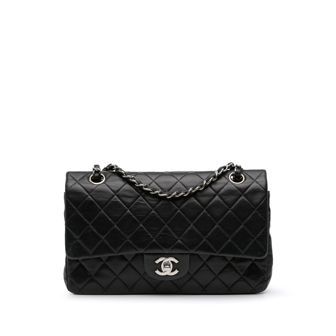 Medium Classic Lambskin Double Flap Black - Gaby Paris