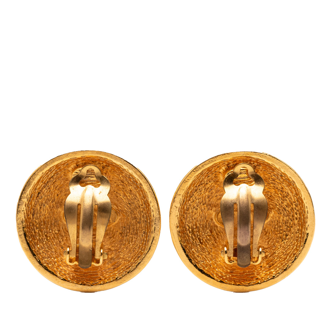 Chanel plaqué CC Matelassé Rond Clip On Boucles d'oreilles