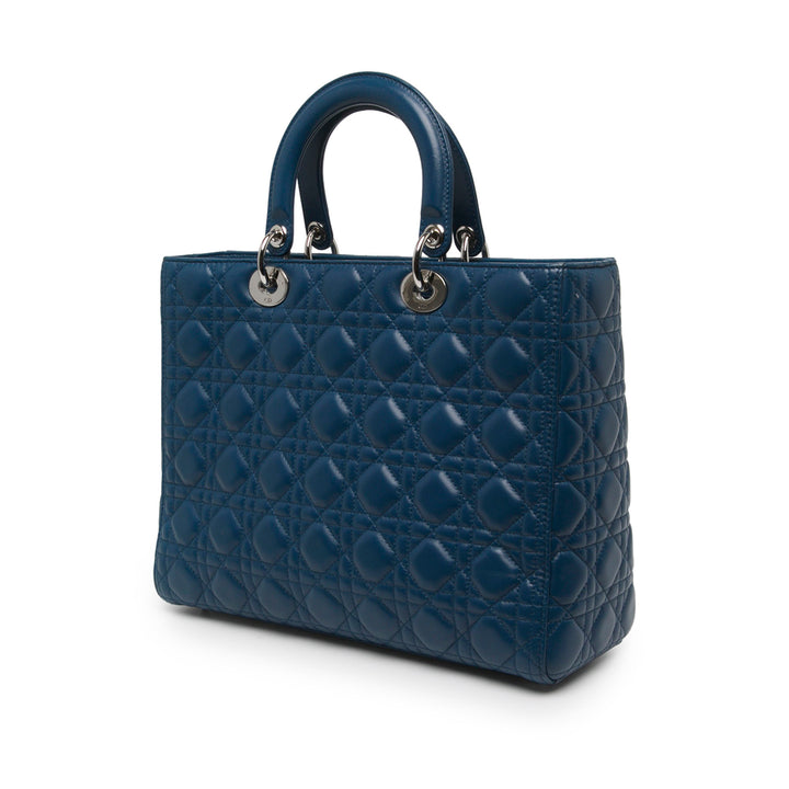 Dior Sac à main Lady Dior Cannage Grand Cuir d'agneau Bleu – vue 2 – GABY PARIS