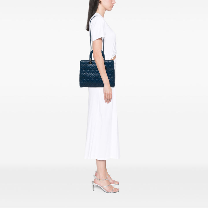 Dior Sac à main Lady Dior Cannage Grand Cuir d'agneau Bleu – vue 5 – GABY PARIS