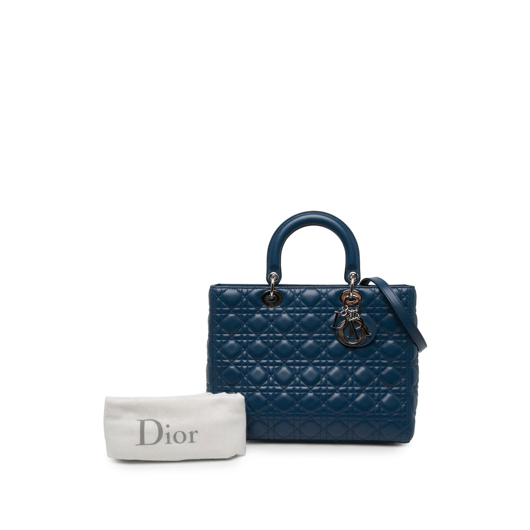 Dior Sac à main Lady Dior Cannage Grand Cuir d'agneau Bleu – vue 6 – GABY PARIS