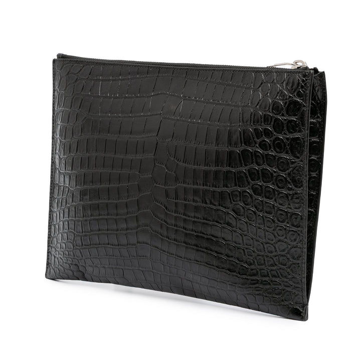 Croc Embossed Leather Clutch Black - Gaby Paris
