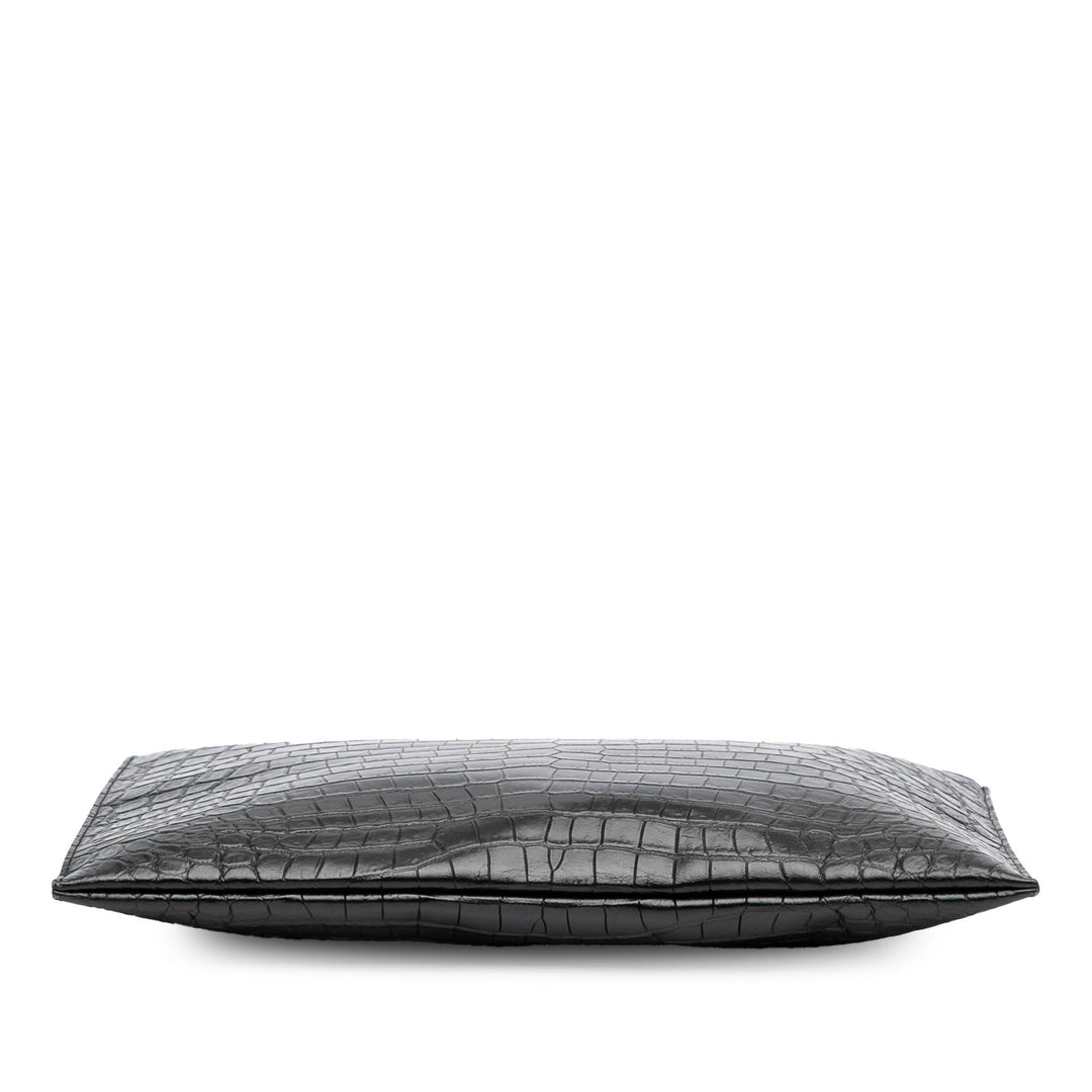 Croc Embossed Leather Clutch Black - Gaby Paris