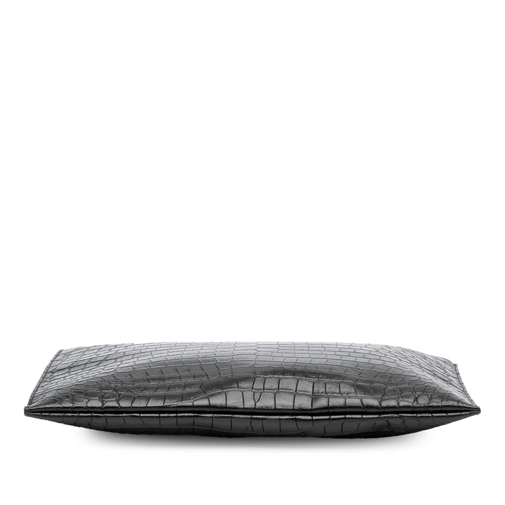Croc Embossed Leather Clutch Black - Gaby Paris