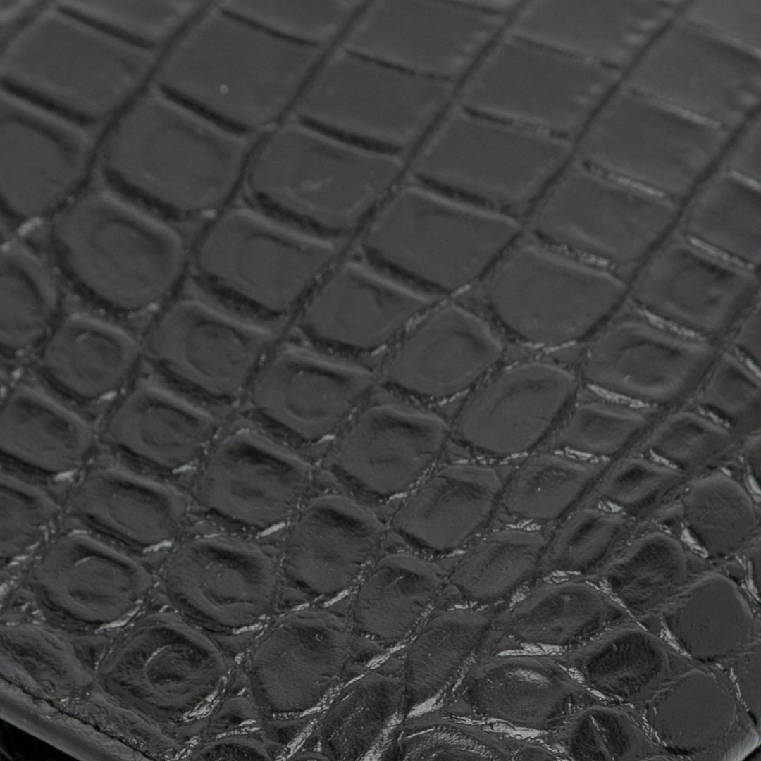 Croc Embossed Leather Clutch Black - Gaby Paris