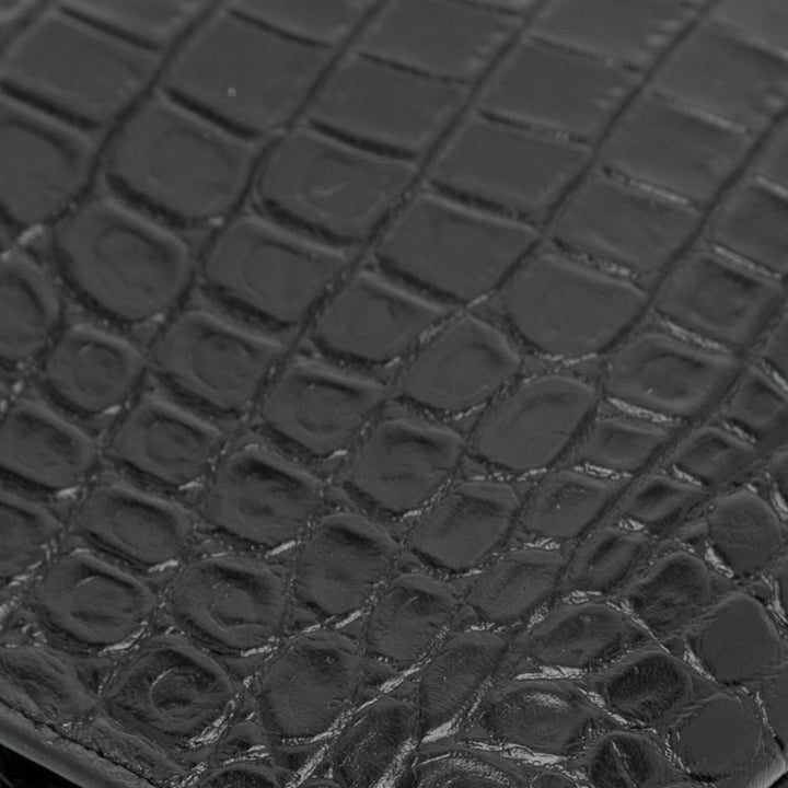 Croc Embossed Leather Clutch Black - Gaby Paris