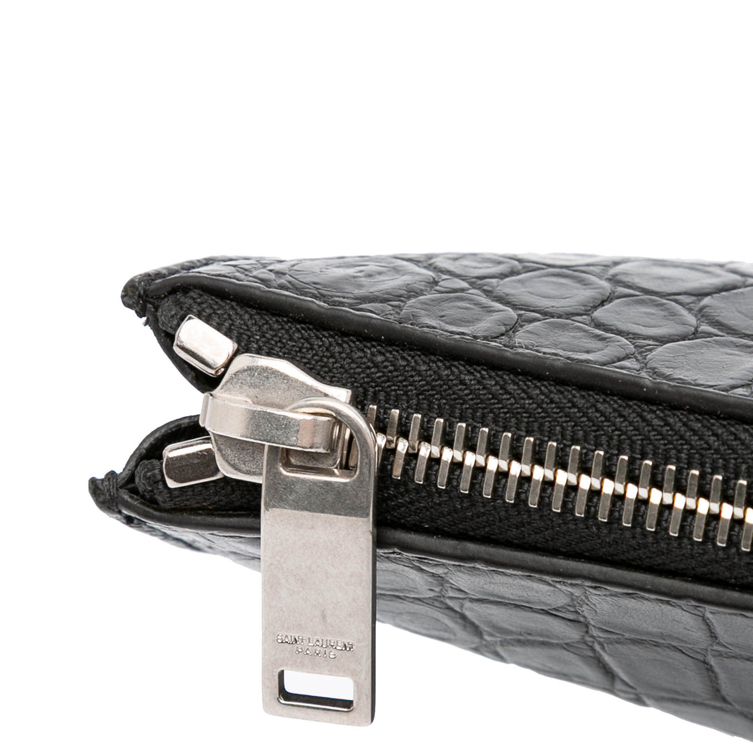 Croc Embossed Leather Clutch Black - Gaby Paris